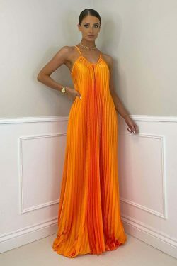 Y2K Fashion Halter Neck Dress: Elegant Pleated Long Dress - Coquette Aesthetic,