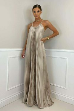 Y2K Fashion Halter Neck Dress: Elegant Pleated Long Dress - Coquette Aesthetic,