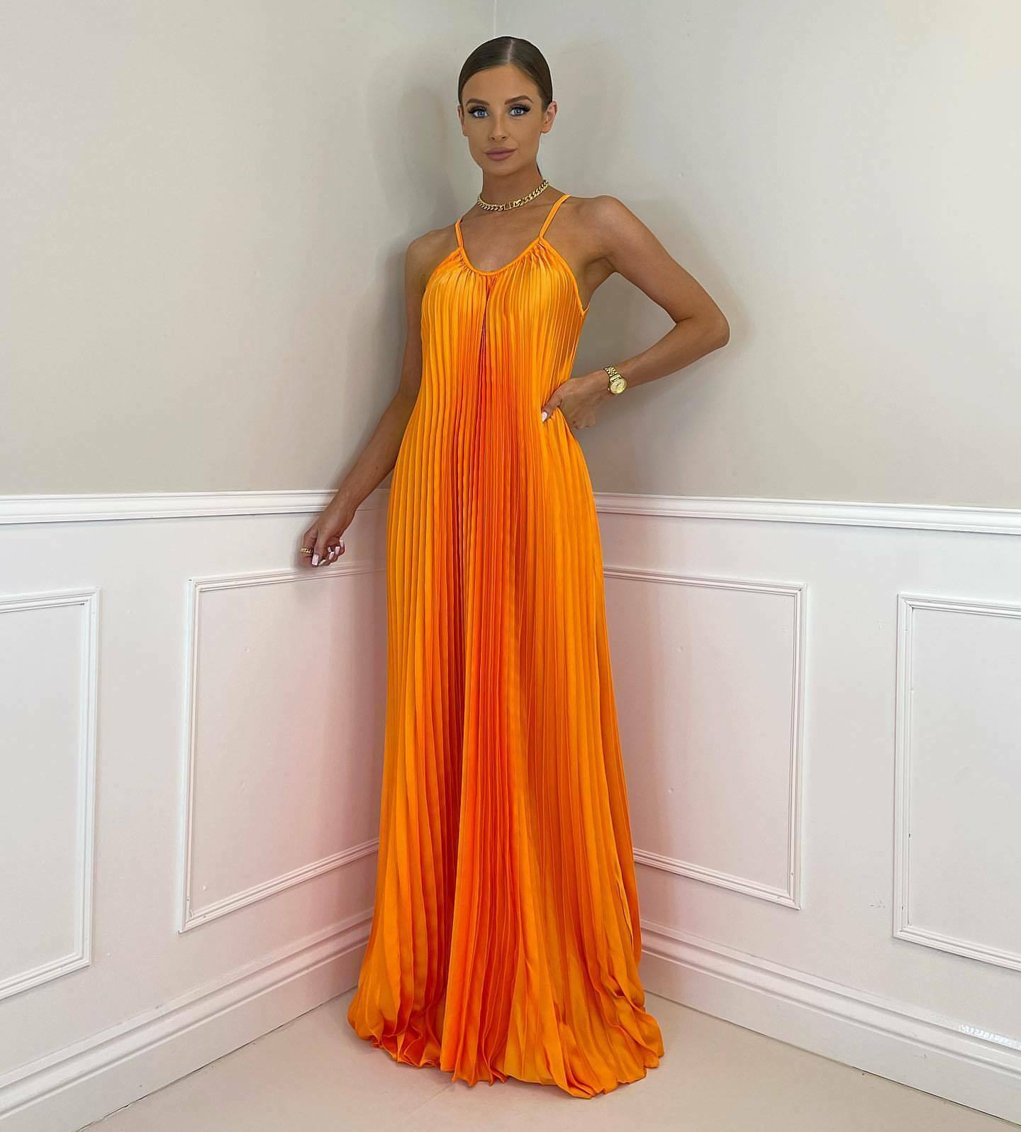 Y2K Fashion Halter Neck Dress: Elegant Pleated Long Dress - Coquette Aesthetic,
