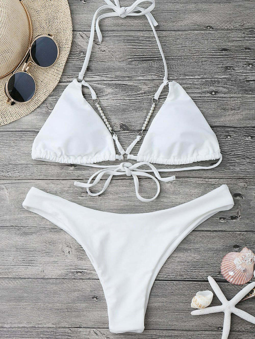 Y2K Fashion Halterneck High Cut Bikini Set With Beads - Coquette Aesthetic Grunge Style