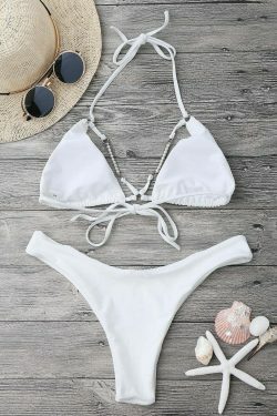 Y2K Fashion Halterneck High Cut Bikini Set With Beads - Coquette Aesthetic Grunge Style