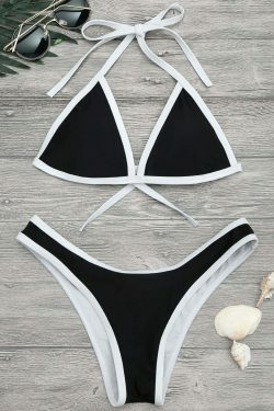 Y2K Fashion High Cut Contrast Piping Bikini Set - Retro Coquette Aesthetic Swimwear