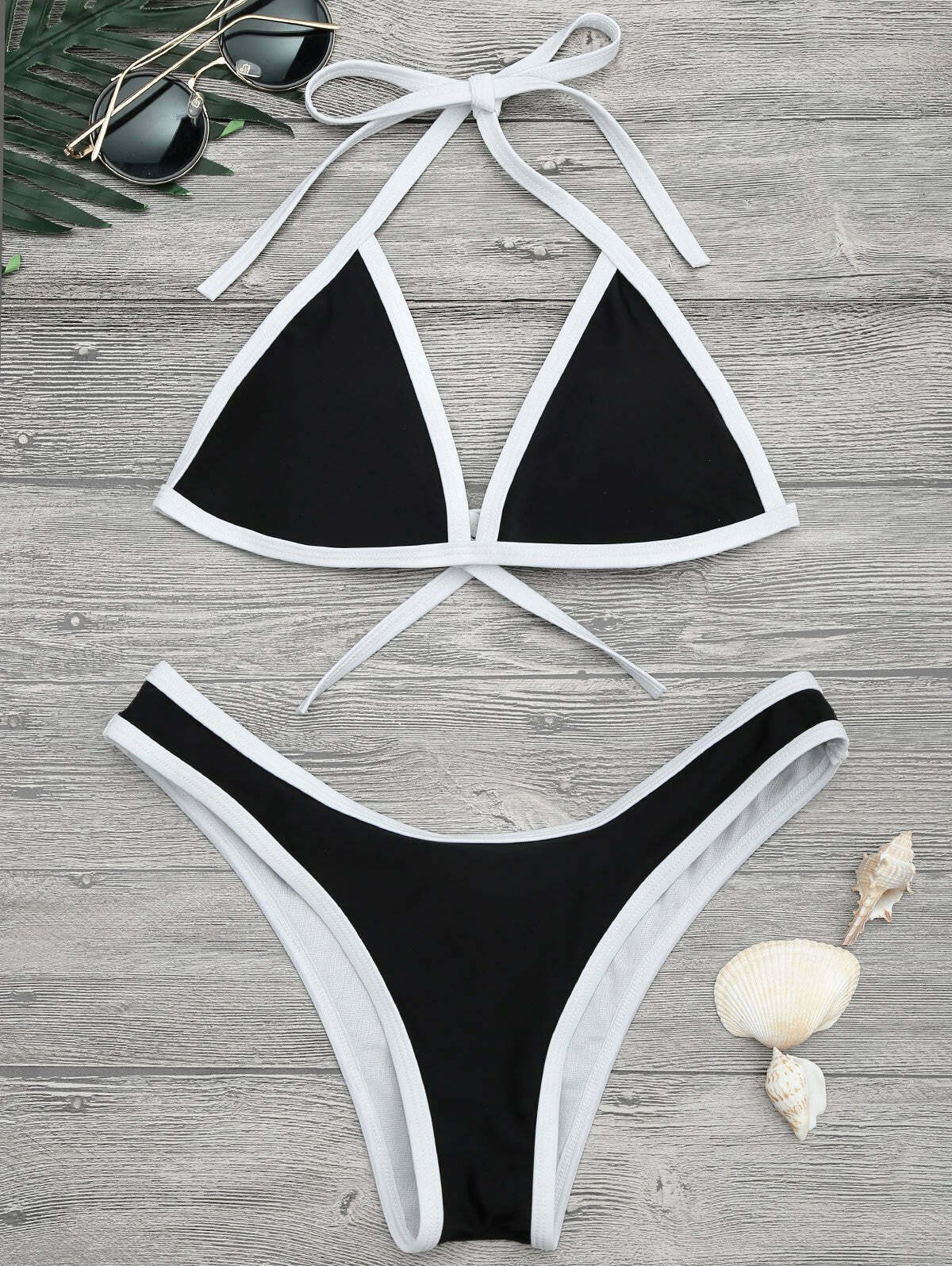 Y2K Fashion High Cut Contrast Piping Bikini Set - Retro Coquette Aesthetic Swimwear