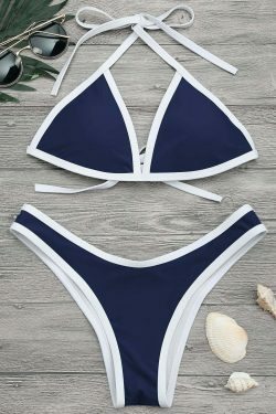 Y2K Fashion High Cut Contrast Piping Bikini Set - Retro Coquette Aesthetic Swimwear