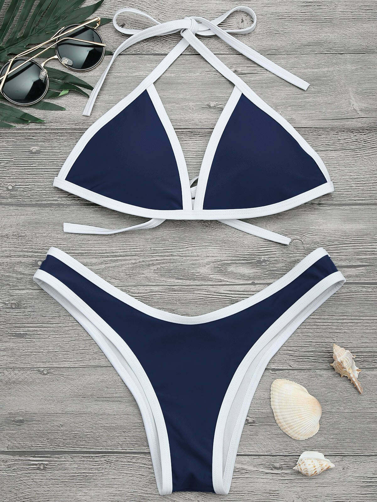 Y2K Fashion High Cut Contrast Piping Bikini Set - Retro Coquette Aesthetic Swimwear
