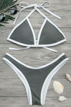 Y2K Fashion High Cut Contrast Piping Bikini Set - Retro Coquette Aesthetic Swimwear