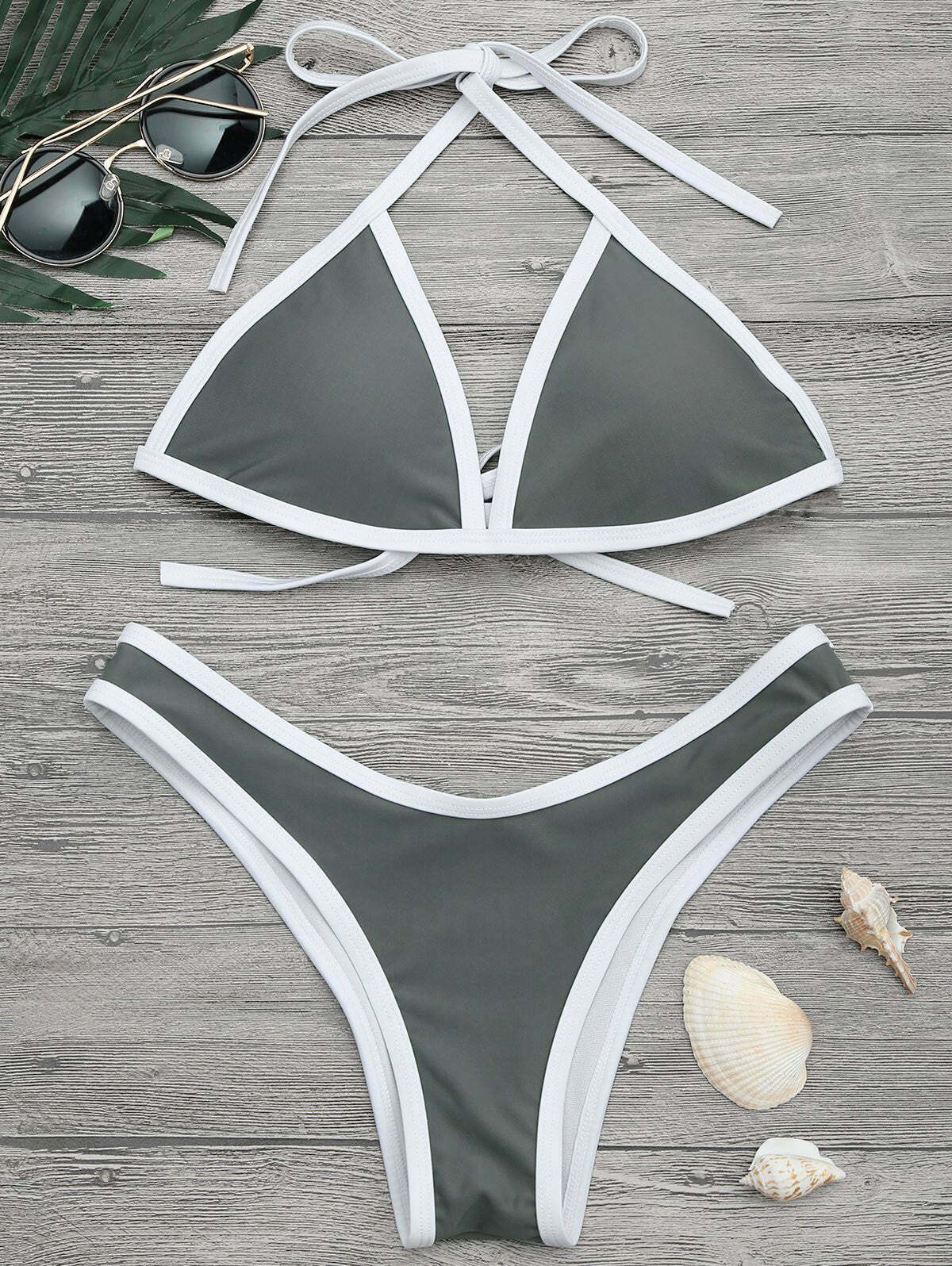 Y2K Fashion High Cut Contrast Piping Bikini Set - Retro Coquette Aesthetic Swimwear