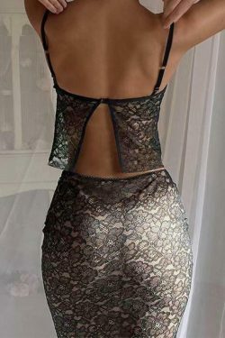 Y2K Fashion Lace Back Opening Two Piece Set - Coquette Aesthetic Grunge Style