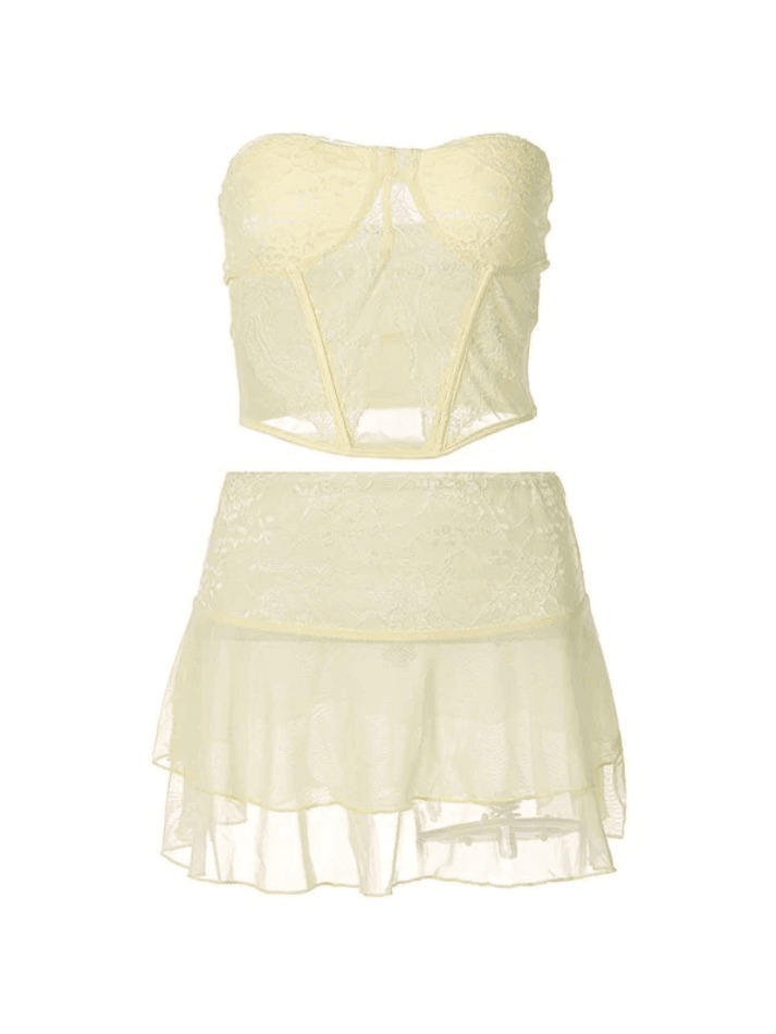 Y2K Fashion Lace Paneled Two Piece Set for Women - Coquette Aesthetic Grunge Style Outfit