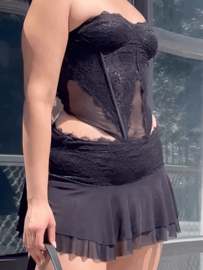 Y2K Fashion Lace Paneled Two Piece Set for Women - Coquette Aesthetic Grunge Style Outfit