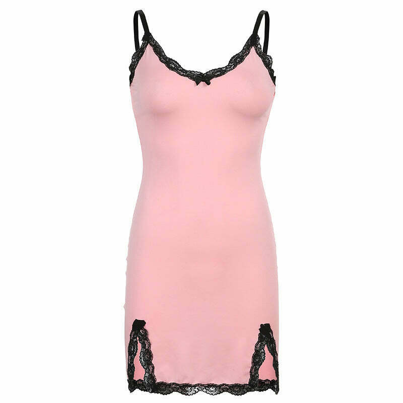 Y2K Fashion Lace Stitching Suspender Dress - Coquette Grunge Aesthetic Cute Tops Cargo Skirt