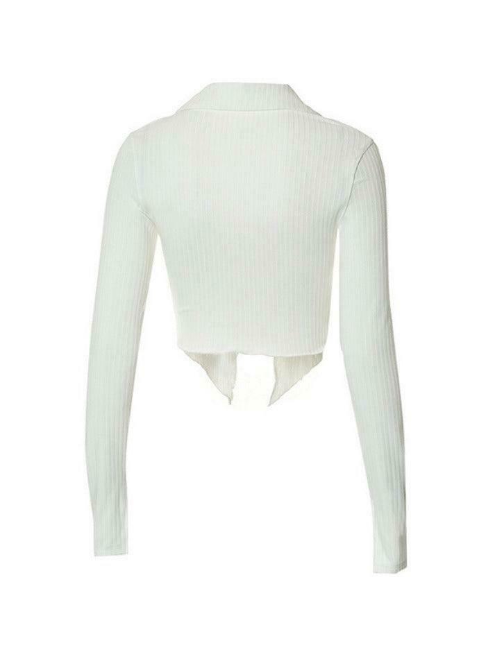 Y2K Fashion Lapel Cutout Irregular Hem Knit Sweater for Women - Coquette Aesthetic Grunge Style