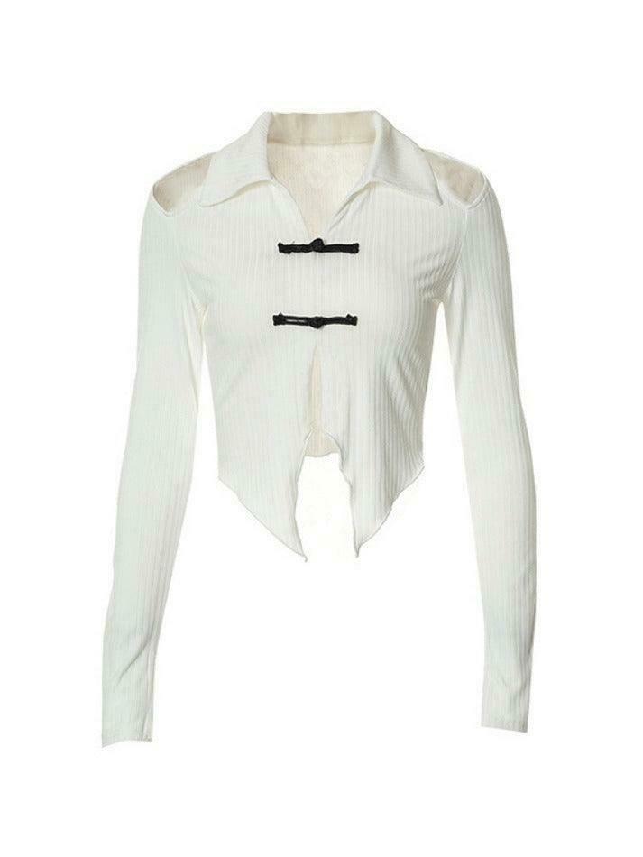 Y2K Fashion Lapel Cutout Irregular Hem Knit Sweater for Women - Coquette Aesthetic Grunge Style