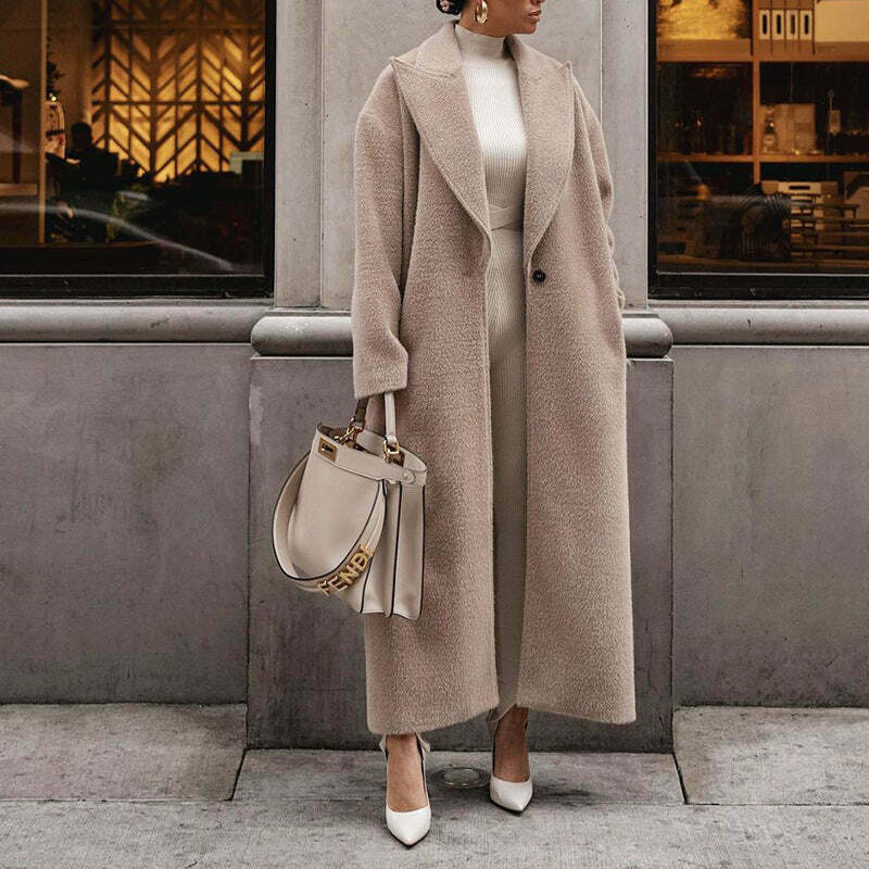 Y2K Fashion Lapel Plush Long Coat - Coquette Aesthetic Grunge Style Women's Winter Jacket