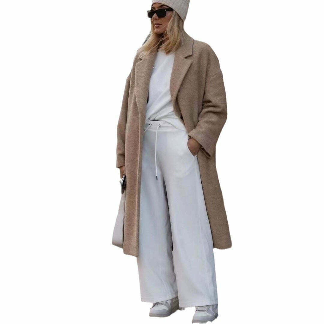 Y2K Fashion Lapel Plush Long Coat - Coquette Aesthetic Grunge Style Women's Winter Jacket