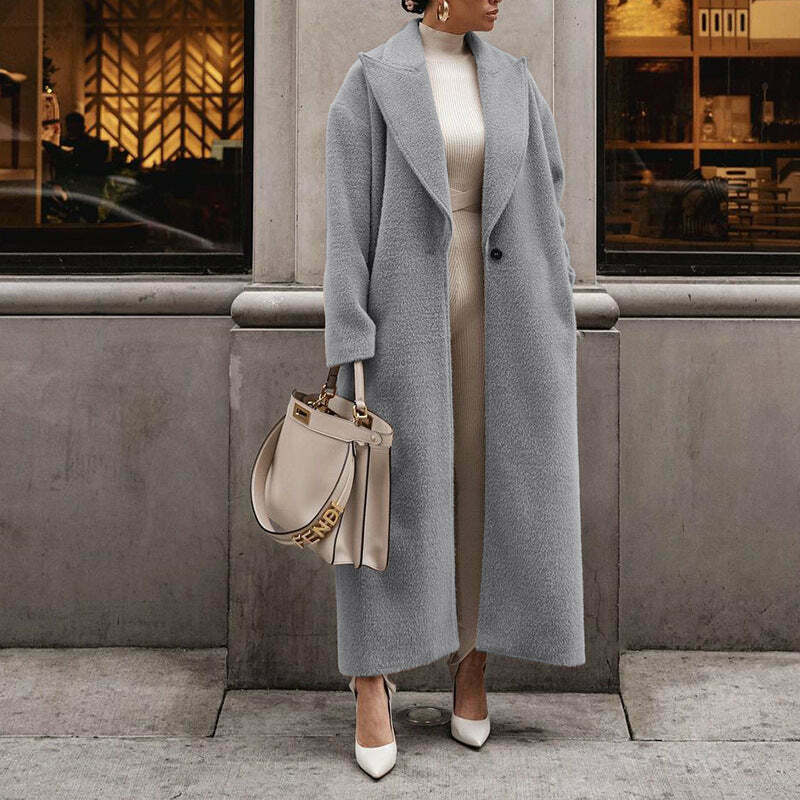 Y2K Fashion Lapel Plush Long Coat - Coquette Aesthetic Grunge Style Women's Winter Jacket