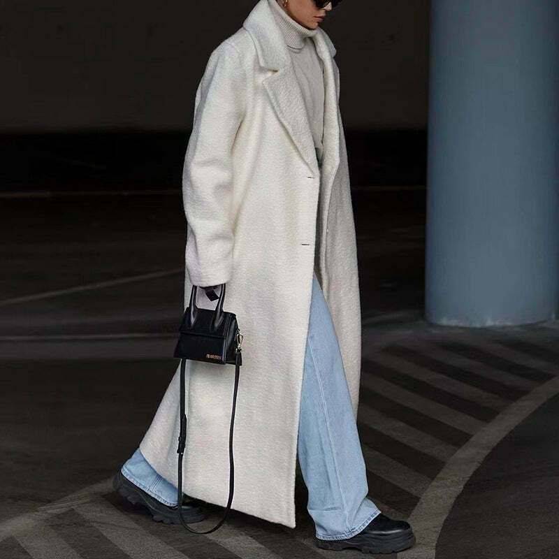 Y2K Fashion Lapel Plush Long Coat - Coquette Aesthetic Grunge Style Women's Winter Jacket