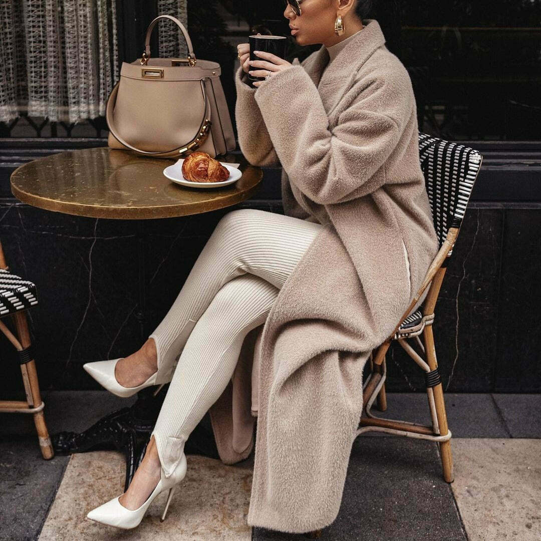 Y2K Fashion Lapel Plush Long Coat - Coquette Aesthetic Grunge Style Women's Winter Jacket