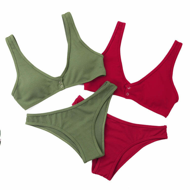 Y2K Fashion: Low Waisted Padded V Neck Bikini Set for Coquette Aesthetic Women