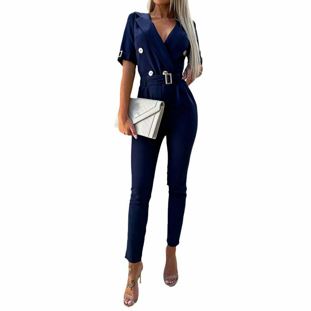 Y2K Fashion Metal Suit with V-Neck and Belt - Coquette Aesthetic Grunge Style