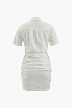 Y2K Fashion Mini Shirt Dress with Chest Pocket Cut Out - Coquette Aesthetic, Grunge Style, Pastel