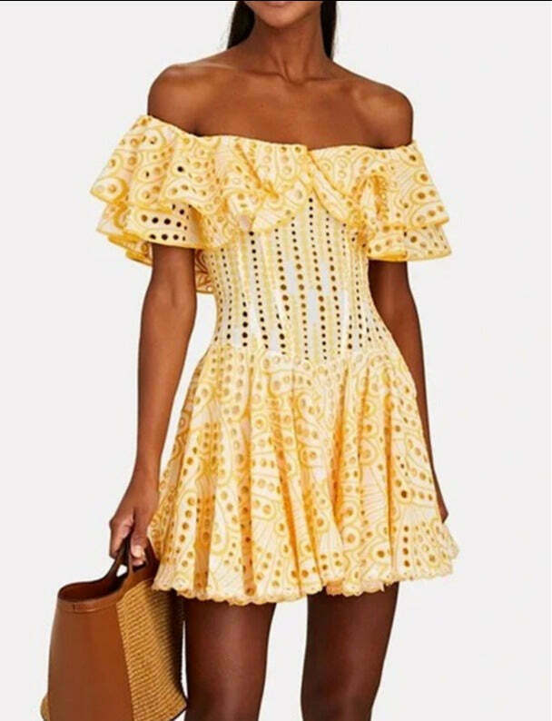 Y2K Fashion: One-Shoulder Ruffled Embroidery Dress for Coquette Aesthetic - Slim Waist, Grunge Style