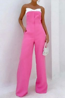 Y2K Fashion Pink Sleeveless Tube Top Wide-Leg Jumpsuit - Coquette Aesthetic Grunge Style