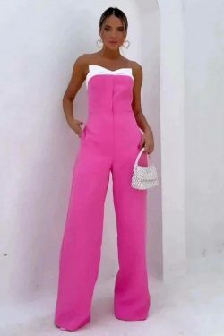 Y2K Fashion Pink Sleeveless Tube Top Wide-Leg Jumpsuit - Coquette Aesthetic Grunge Style