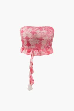 Y2K Fashion Printed Ruffle Tube Top & Asymmetric Mini Skirt Set