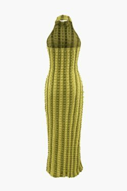 Y2K Fashion Red Halter Backless Maxi Dress with Popcorn Texture