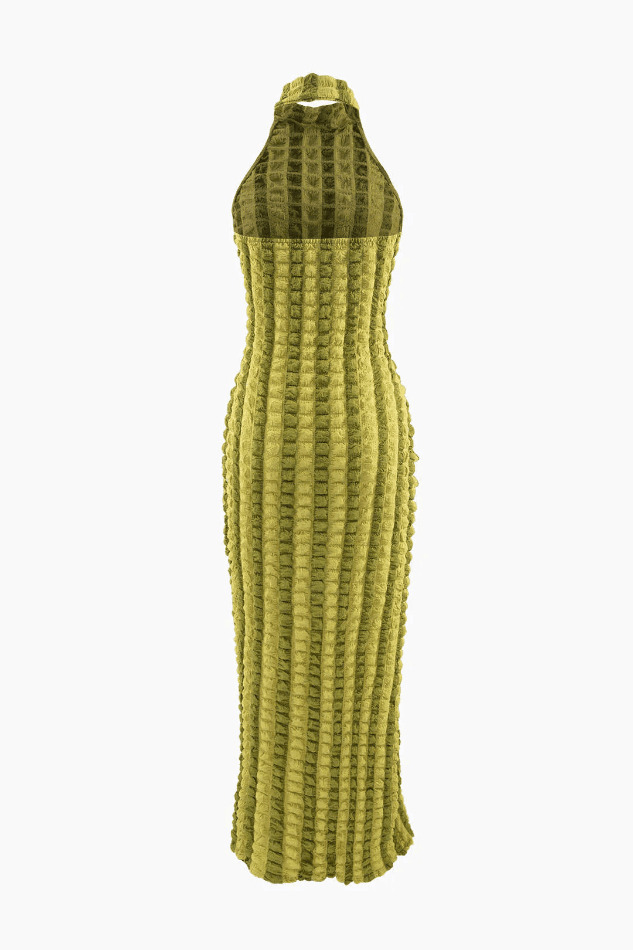 Y2K Fashion Red Halter Backless Maxi Dress with Popcorn Texture
