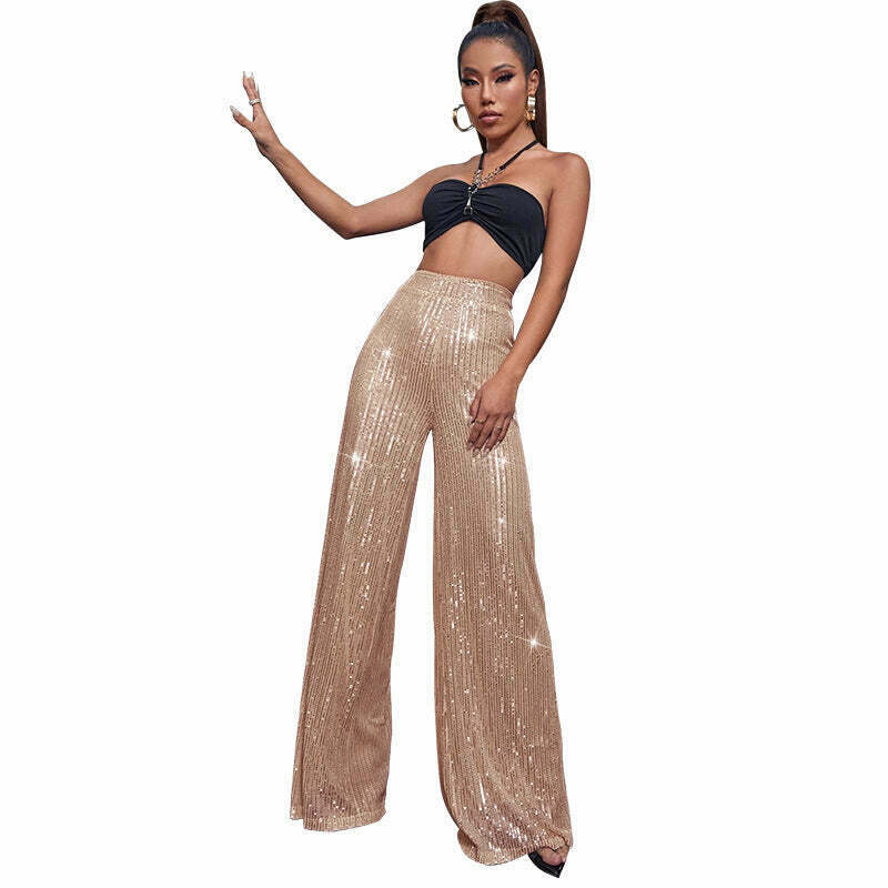 Y2K Fashion Sequined Drape Pants: Coquette & Grunge Aesthetic, Cute Tops