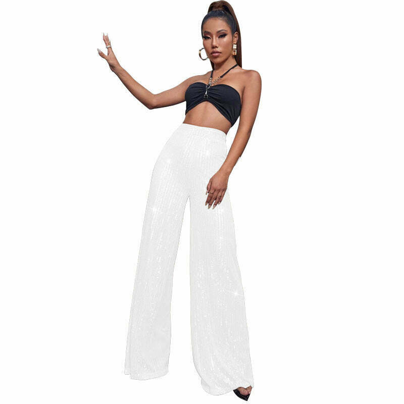 Y2K Fashion Sequined Drape Pants: Coquette & Grunge Aesthetic, Cute Tops