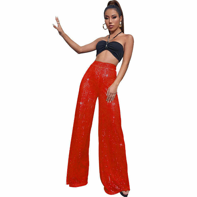 Y2K Fashion Sequined Drape Pants: Coquette & Grunge Aesthetic, Cute Tops