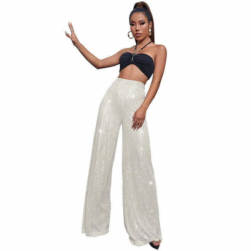 Y2K Fashion Sequined Drape Pants: Coquette & Grunge Aesthetic, Cute Tops
