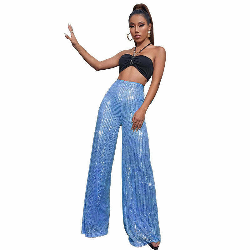 Y2K Fashion Sequined Drape Pants: Coquette & Grunge Aesthetic, Cute Tops