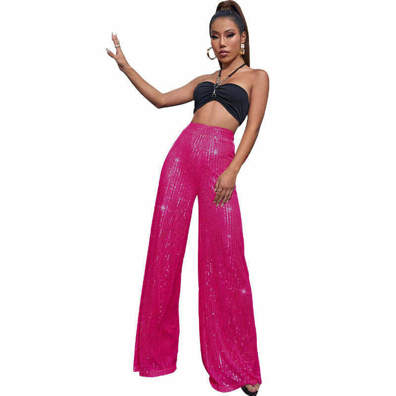 Y2K Fashion Sequined Drape Pants: Coquette & Grunge Aesthetic, Cute Tops