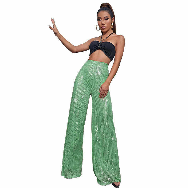 Y2K Fashion Sequined Drape Pants: Coquette & Grunge Aesthetic, Cute Tops