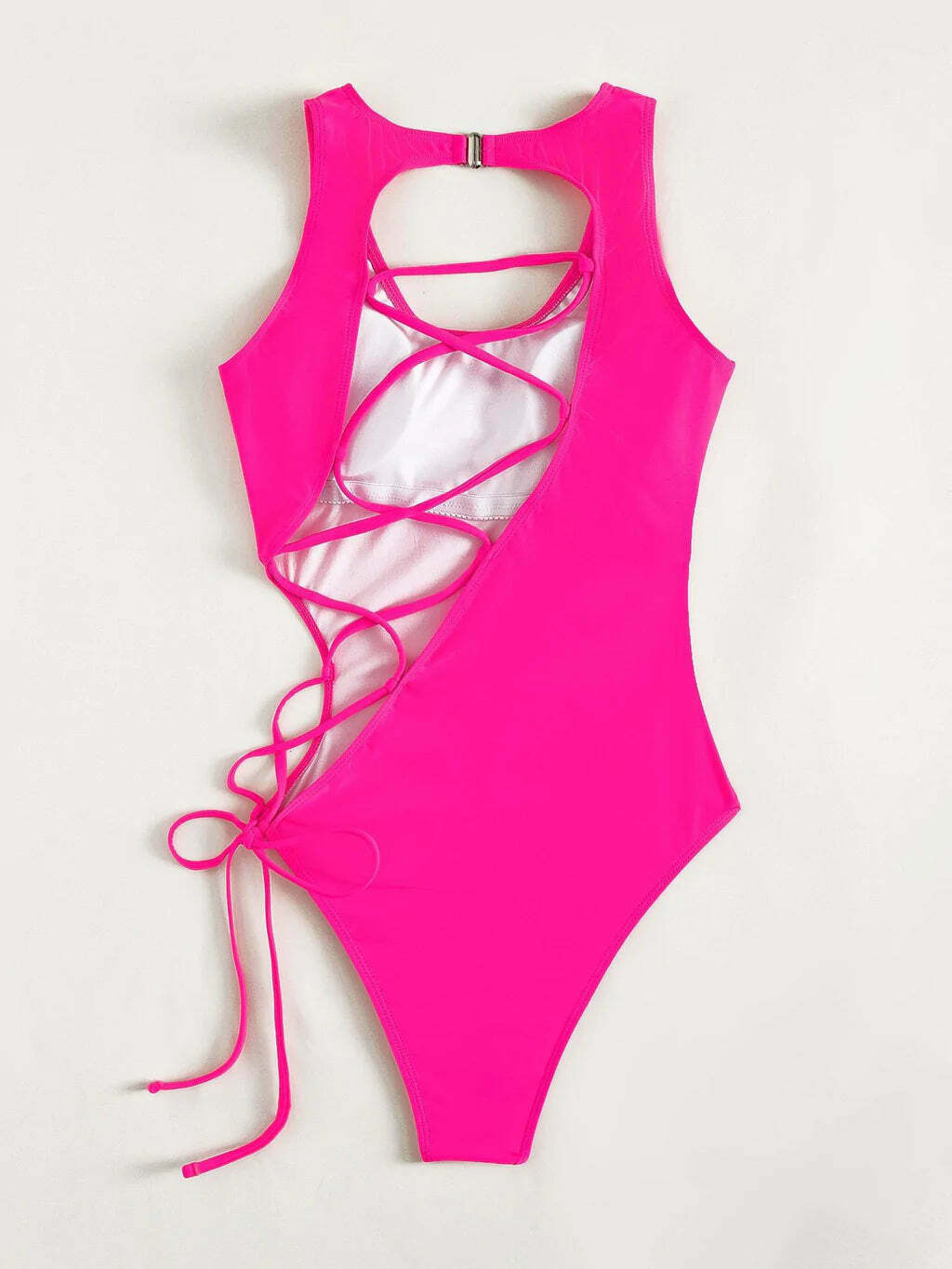 Y2K Fashion: Sexy Hollow Lace-Up One Piece Bikini - Coquette Aesthetic Beachwear