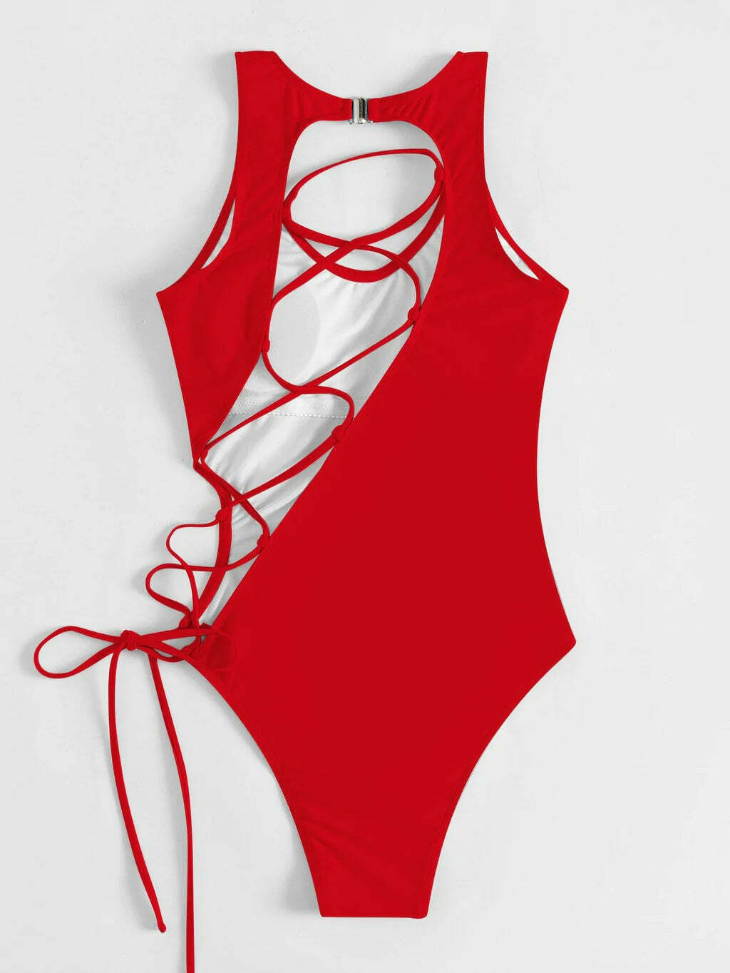Y2K Fashion: Sexy Hollow Lace-Up One Piece Bikini - Coquette Aesthetic Beachwear