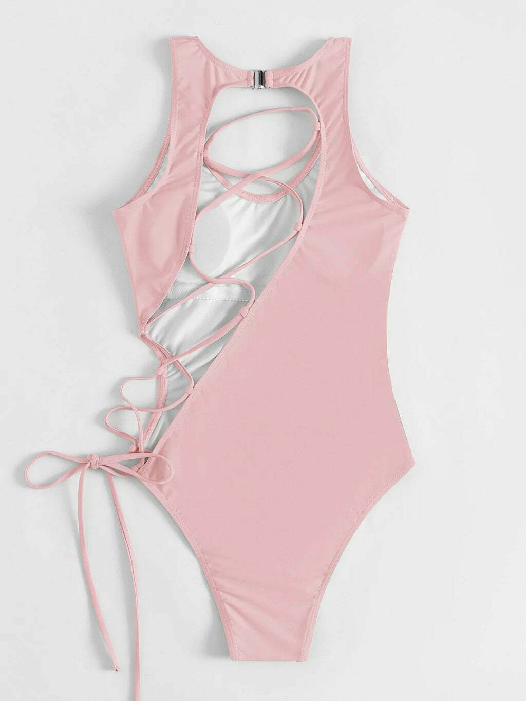 Y2K Fashion: Sexy Hollow Lace-Up One Piece Bikini - Coquette Aesthetic Beachwear