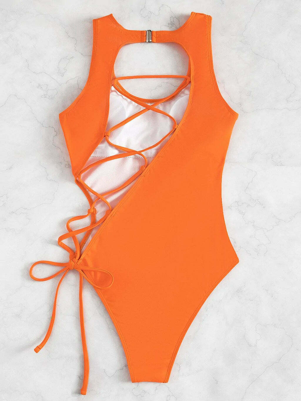 Y2K Fashion: Sexy Hollow Lace-Up One Piece Bikini - Coquette Aesthetic Beachwear