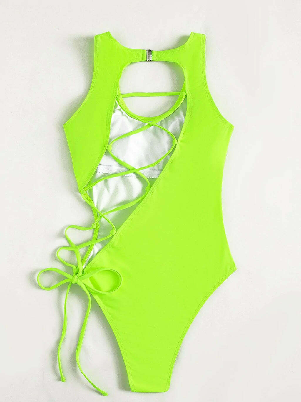 Y2K Fashion: Sexy Hollow Lace-Up One Piece Bikini - Coquette Aesthetic Beachwear