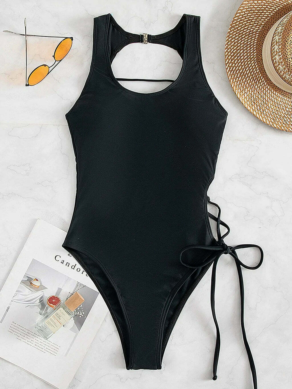 Y2K Fashion: Sexy Hollow Lace-Up One Piece Bikini - Coquette Aesthetic Beachwear