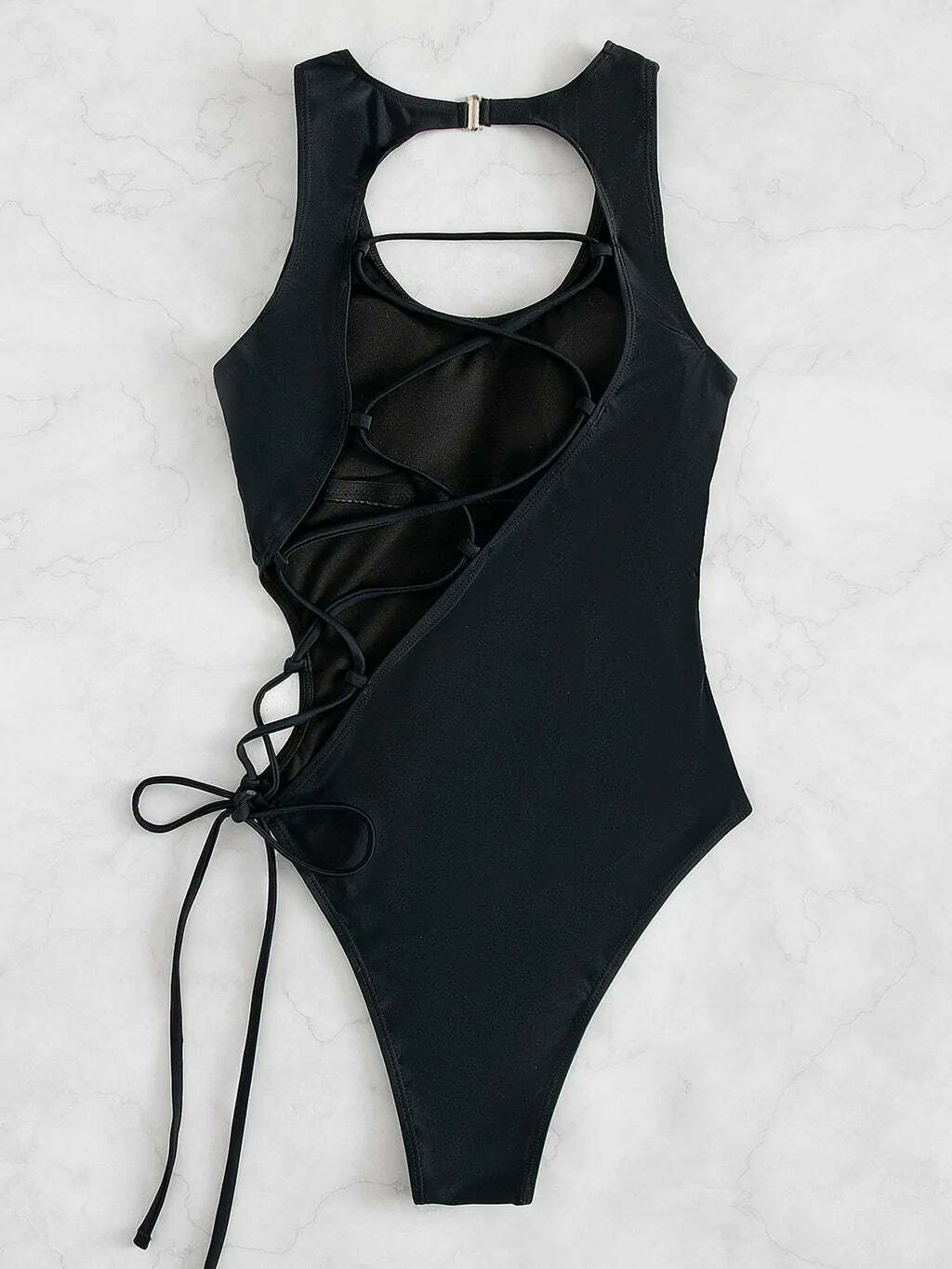 Y2K Fashion: Sexy Hollow Lace-Up One Piece Bikini - Coquette Aesthetic Beachwear