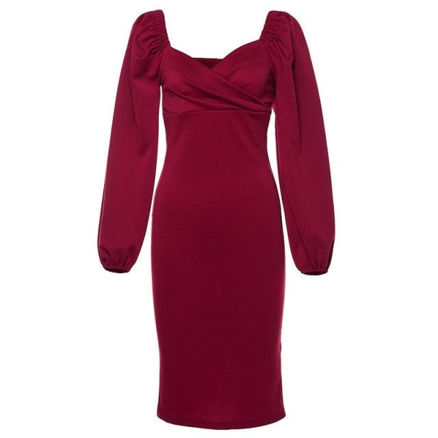 Y2K Fashion: Sexy Pure V Neck Off Shoulder Bodycon Dress