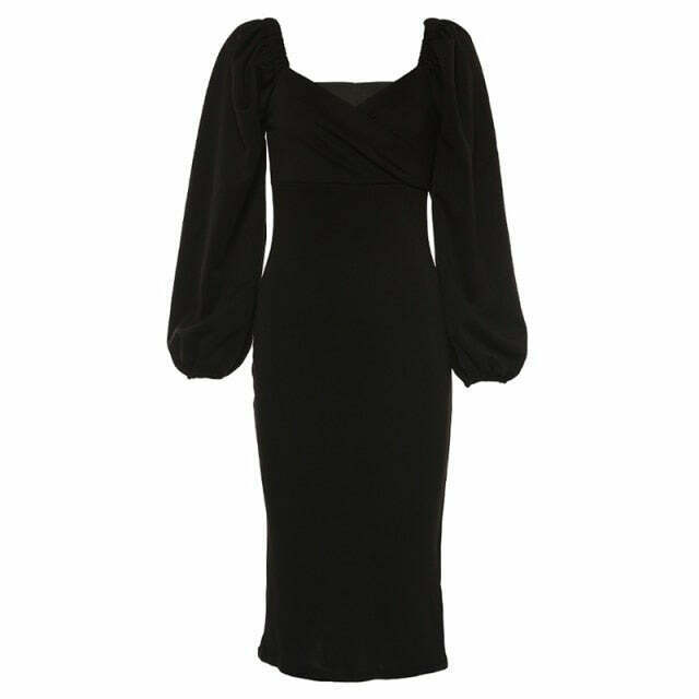 Y2K Fashion: Sexy Pure V Neck Off Shoulder Bodycon Dress