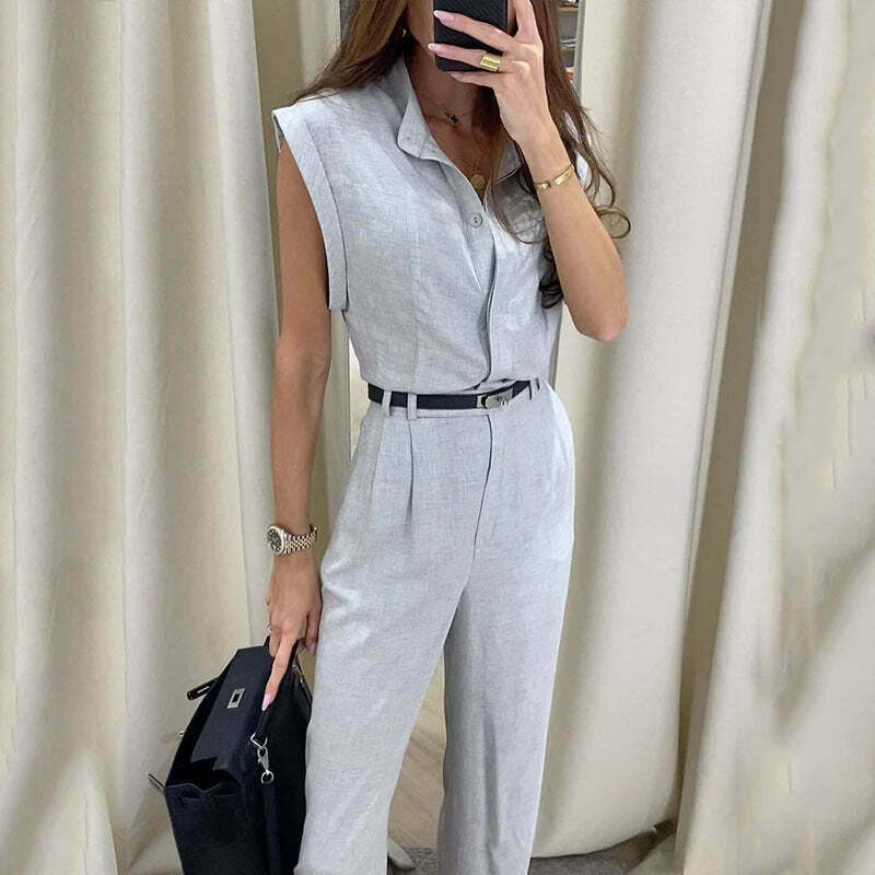 Y2K Fashion Sleeveless Lapel Belt Suit for Women - Coquette Aesthetic Grunge Style