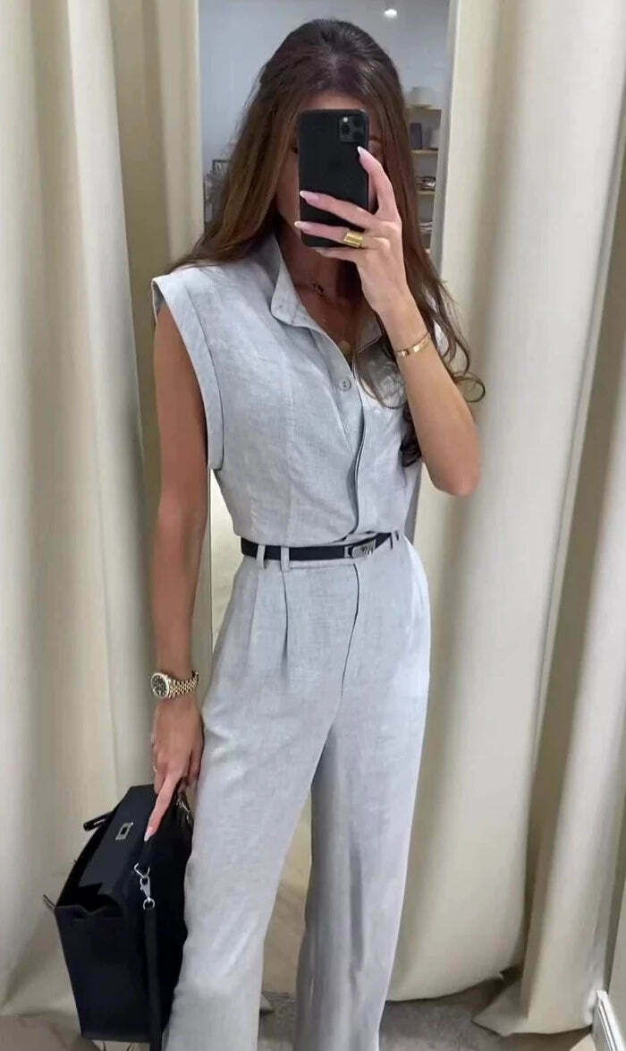 Y2K Fashion Sleeveless Lapel Belt Suit for Women - Coquette Aesthetic Grunge Style