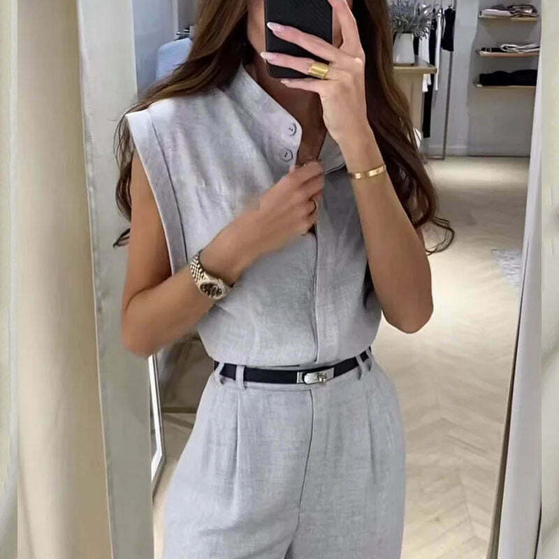 Y2K Fashion Sleeveless Lapel Belt Suit for Women - Coquette Aesthetic Grunge Style